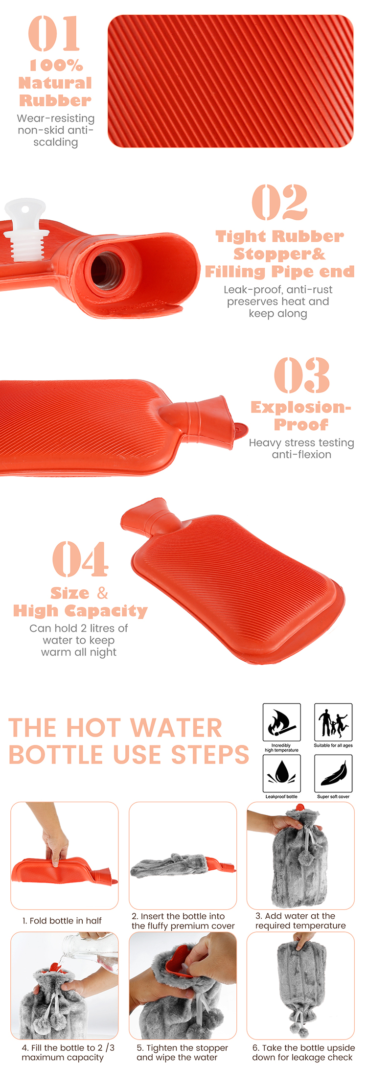 experienced hot water bag factory natural rubber hot water bottle cover custom